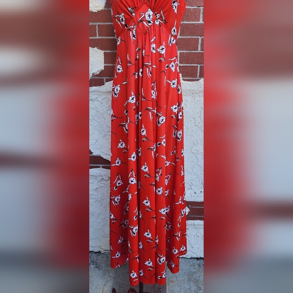 XS ?? Vintage 70's halter Red polyester Sleeveless Dress UNION MADE in USA - Picture 6 of 16